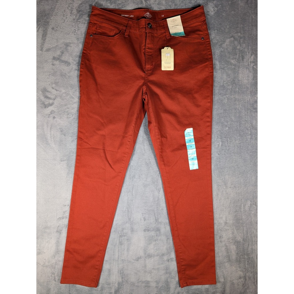 St. John's Bay Secretly Slender Mid Rise Skinny Leg Jeans Womens 12 Rust Red NWT